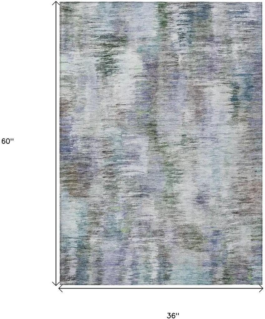 Green Gray And Purple Abstract Washable Indoor Outdoor Area Rug Photo 3