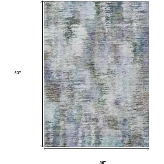 Green Gray And Purple Abstract Washable Indoor Outdoor Area Rug Photo 3