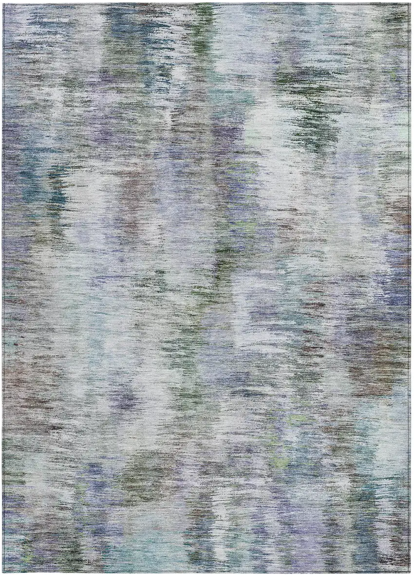 Green Gray And Purple Abstract Washable Indoor Outdoor Area Rug Photo 7