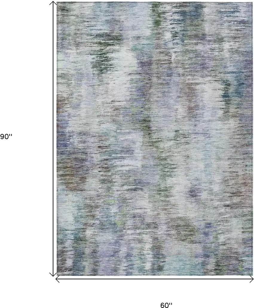 Green Gray And Purple Abstract Washable Indoor Outdoor Area Rug Photo 3