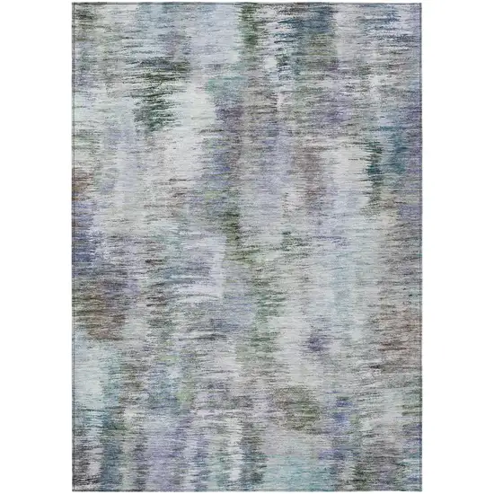 Green Gray And Purple Abstract Washable Indoor Outdoor Area Rug Photo 2