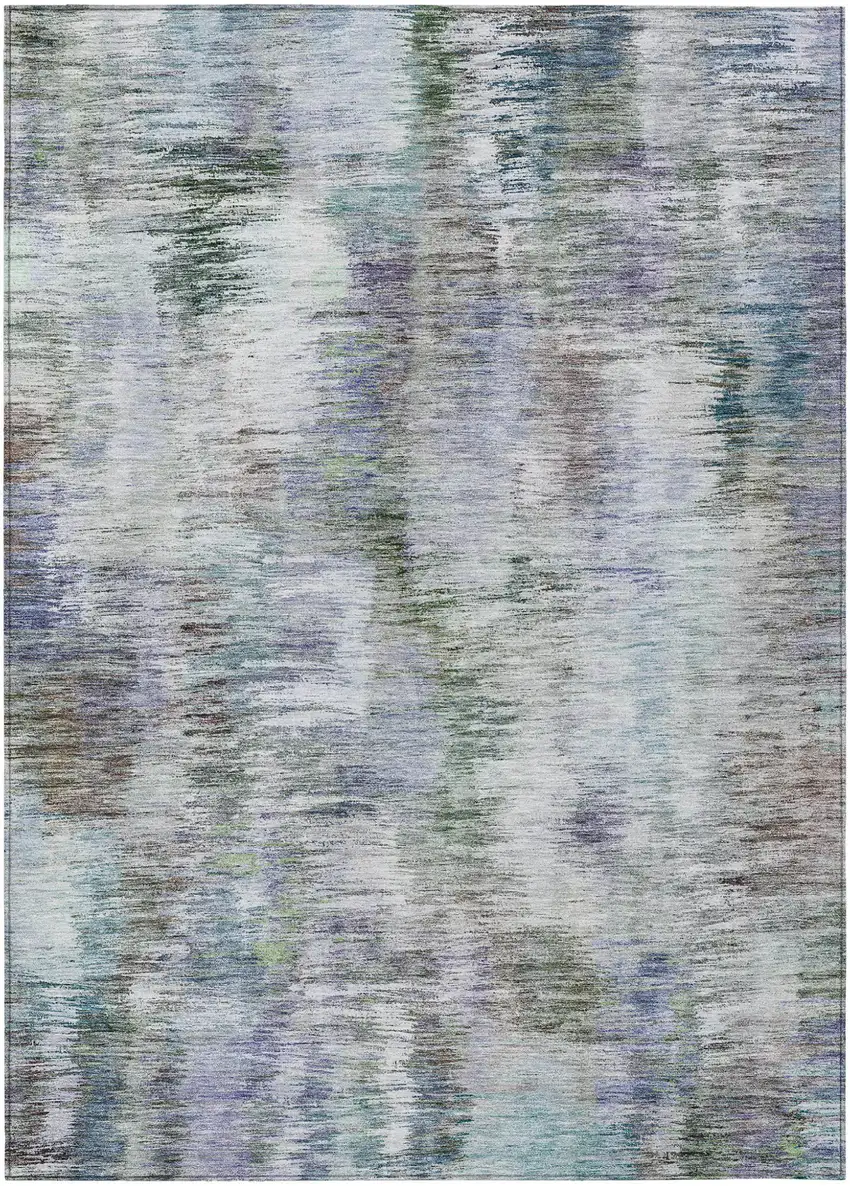 Green Gray And Purple Abstract Washable Indoor Outdoor Area Rug Photo 2