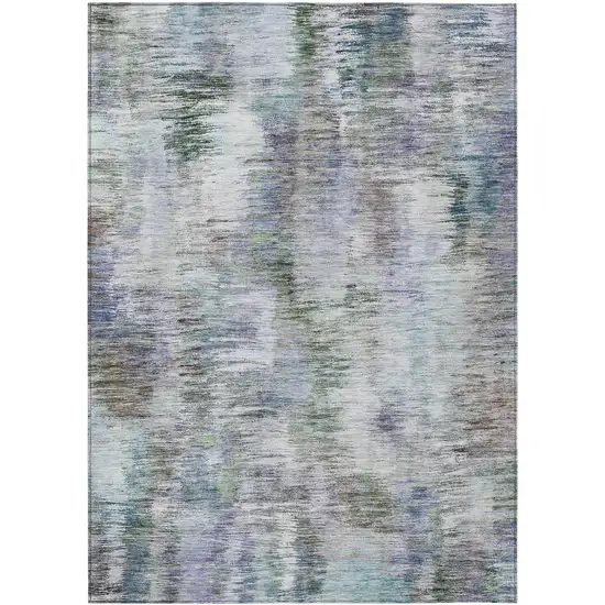 Green Gray And Purple Abstract Washable Indoor Outdoor Area Rug Photo 2