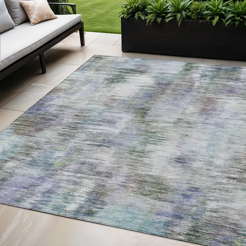 Green Gray And Purple Abstract Washable Indoor Outdoor Area Rug Photo 1