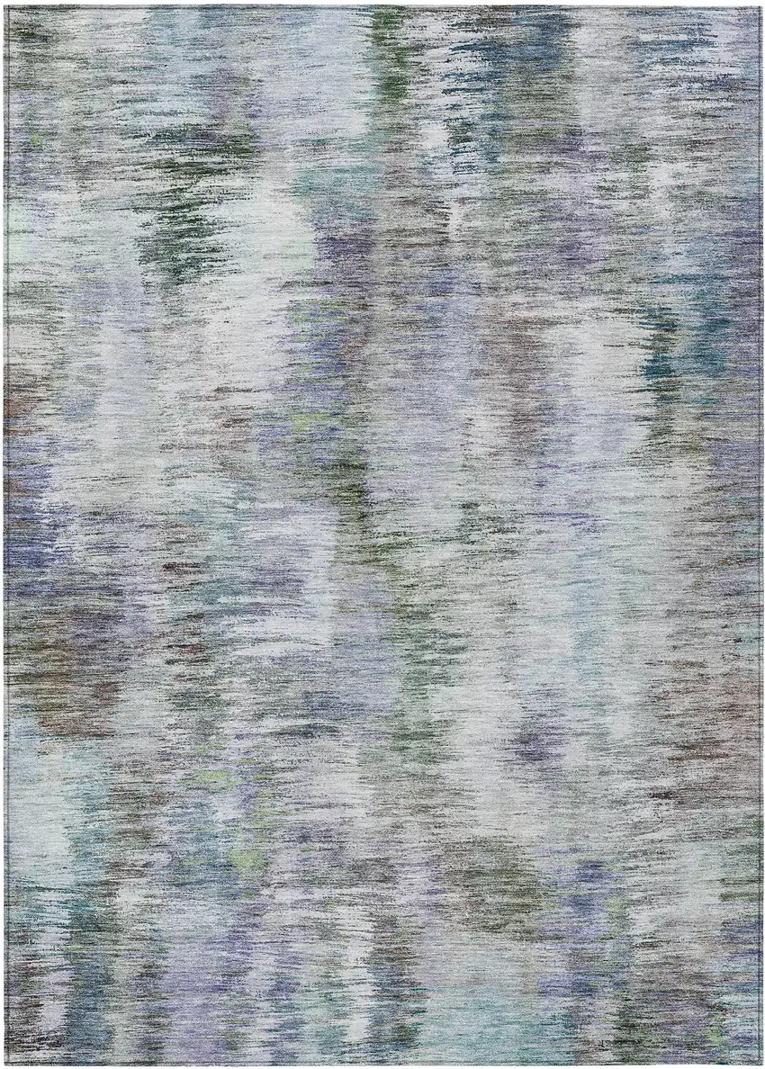 Green Gray And Purple Abstract Washable Indoor Outdoor Area Rug Photo 2