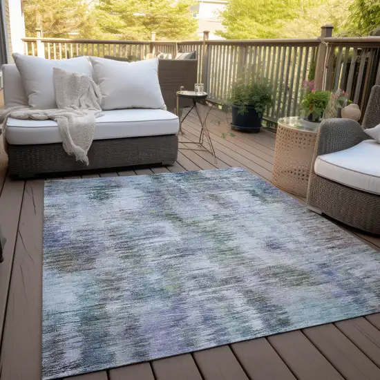 Green Gray And Purple Abstract Washable Indoor Outdoor Area Rug Photo 8
