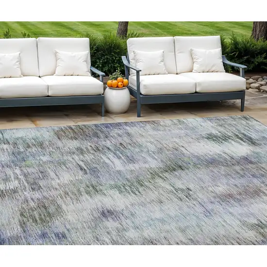 Green Gray And Purple Abstract Washable Indoor Outdoor Area Rug Photo 1