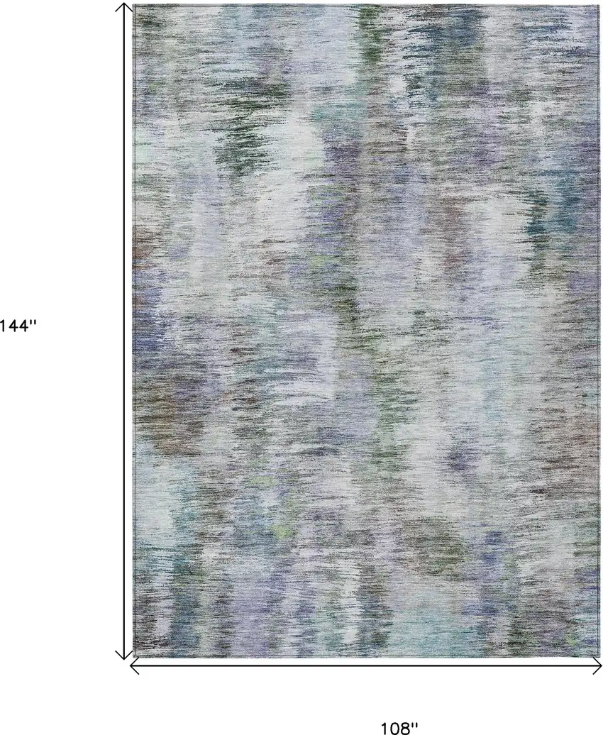 Green Gray And Purple Abstract Washable Indoor Outdoor Area Rug Photo 3