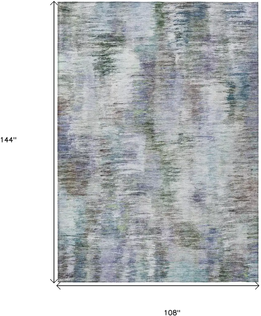 Green Gray And Purple Abstract Washable Indoor Outdoor Area Rug Photo 3