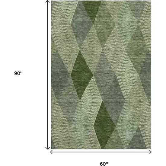 Green Gray And Sage Geometric Washable Area Rug With UV Protection Photo 8