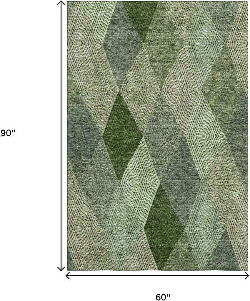 Green Gray And Sage Geometric Washable Area Rug With UV Protection Photo 8