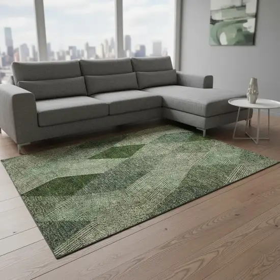 Green Gray And Sage Geometric Washable Area Rug With UV Protection Photo 2