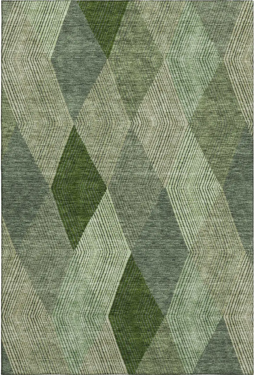 Green Gray And Sage Geometric Washable Area Rug With UV Protection Photo 1