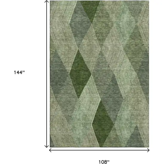 Green Gray And Sage Geometric Washable Area Rug With UV Protection Photo 8