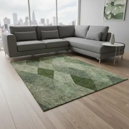 Green Gray And Sage Geometric Washable Area Rug With UV Protection Photo 2