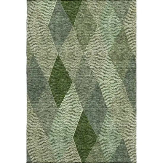 Green Gray And Sage Geometric Washable Area Rug With UV Protection Photo 1
