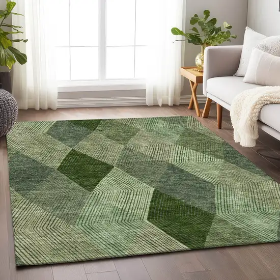 Green Gray And Sage Geometric Washable Area Rug With UV Protection Photo 3