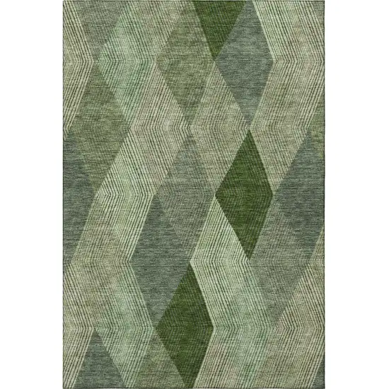 Green Gray And Sage Geometric Washable Area Rug With UV Protection Photo 2
