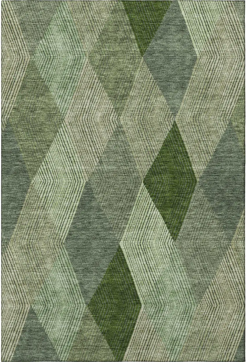 Green Gray And Sage Geometric Washable Area Rug With UV Protection Photo 2