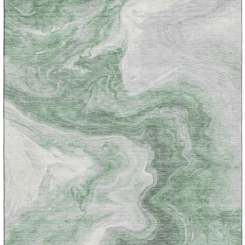 Green Gray And Silver Abstract Washable Area Rug With UV Protection Photo 3