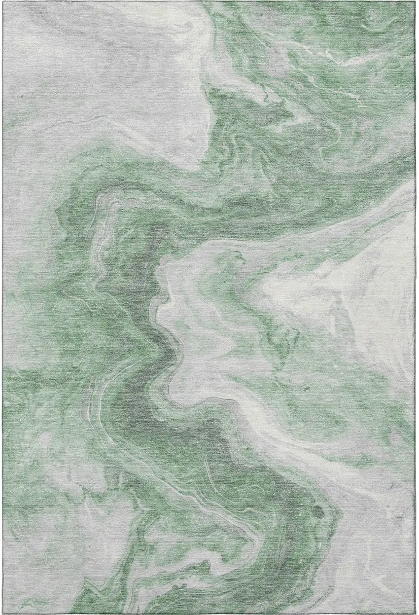 Green Gray And Silver Abstract Washable Area Rug With UV Protection Photo 3