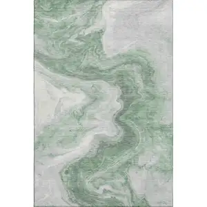 Photo of Green Gray And Silver Abstract Washable Area Rug With UV Protection