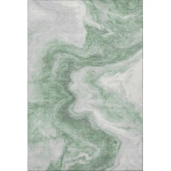 Green Gray And Silver Abstract Washable Area Rug With UV Protection Photo 3