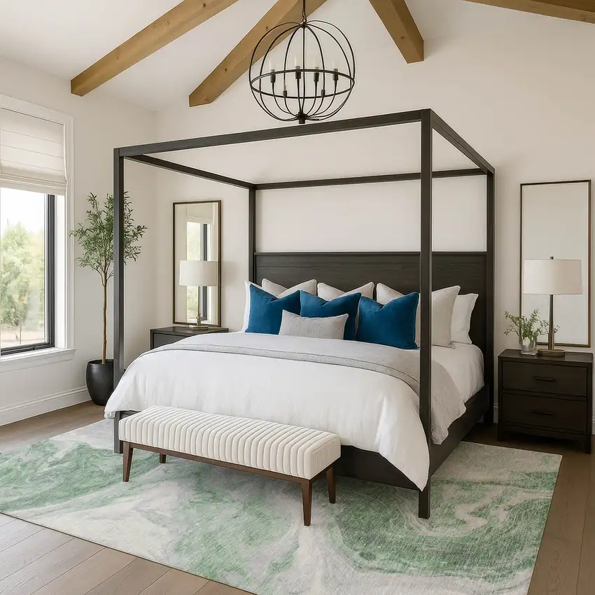 Green Gray And Silver Abstract Washable Area Rug With UV Protection Photo 4