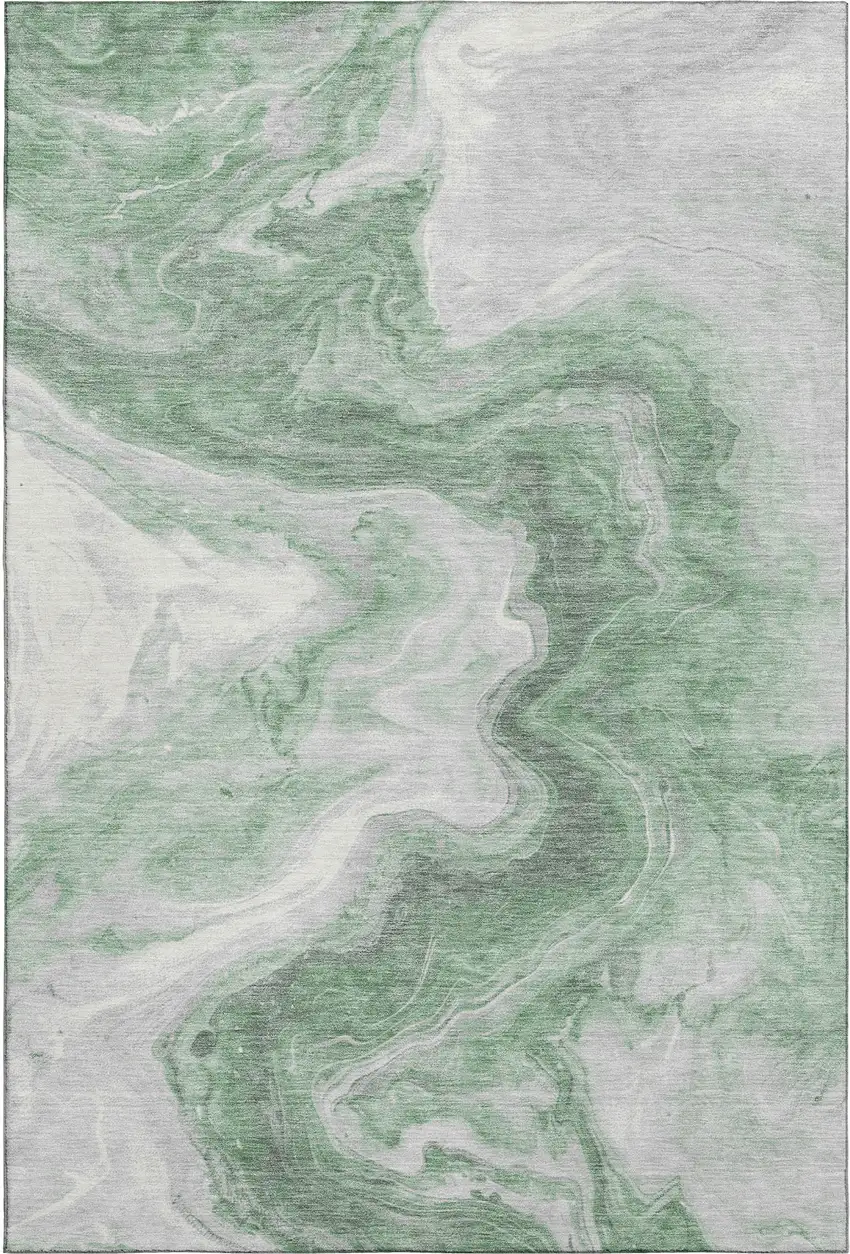 Green Gray And Silver Abstract Washable Area Rug With UV Protection Photo 1