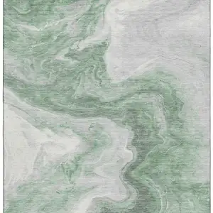 Photo of Green Gray And Silver Abstract Washable Area Rug With UV Protection