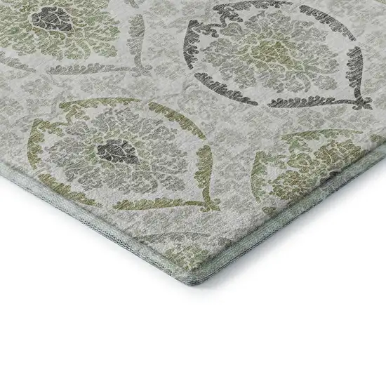 Green Gray And Silver Medallion Washable Area Rug With UV Protection Photo 8