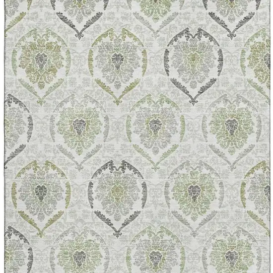 Green Gray And Silver Medallion Washable Area Rug With UV Protection Photo 3