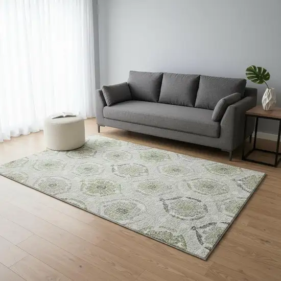 Green Gray And Silver Medallion Washable Area Rug With UV Protection Photo 2