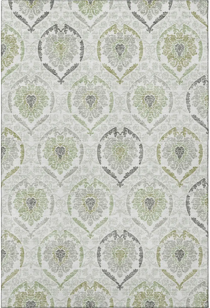 Green Gray And Silver Medallion Washable Area Rug With UV Protection Photo 3