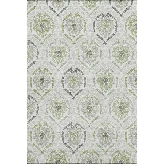 Green Gray And Silver Medallion Washable Area Rug With UV Protection Photo 1