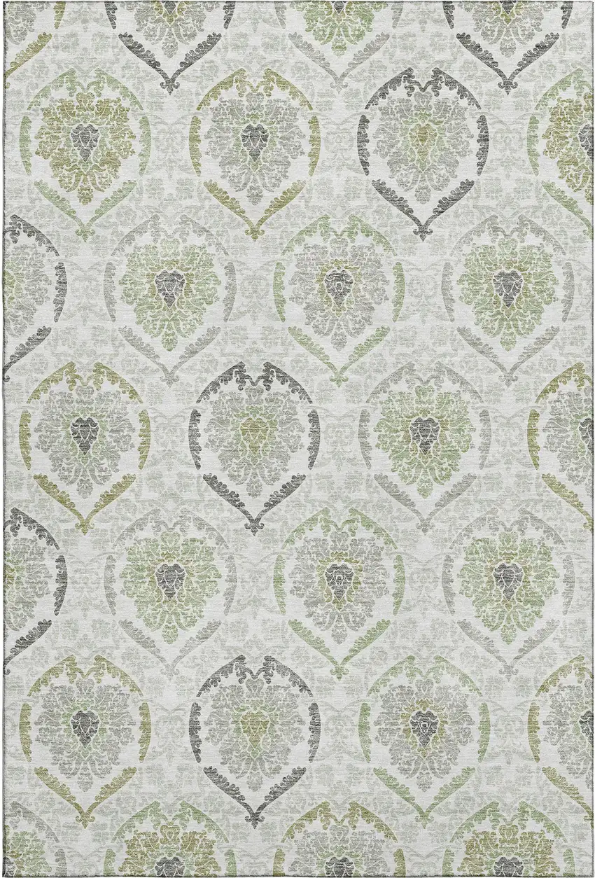 Green Gray And Silver Medallion Washable Area Rug With UV Protection Photo 1
