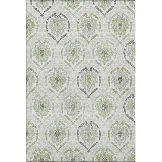 Green Gray And Silver Medallion Washable Area Rug With UV Protection Photo 4