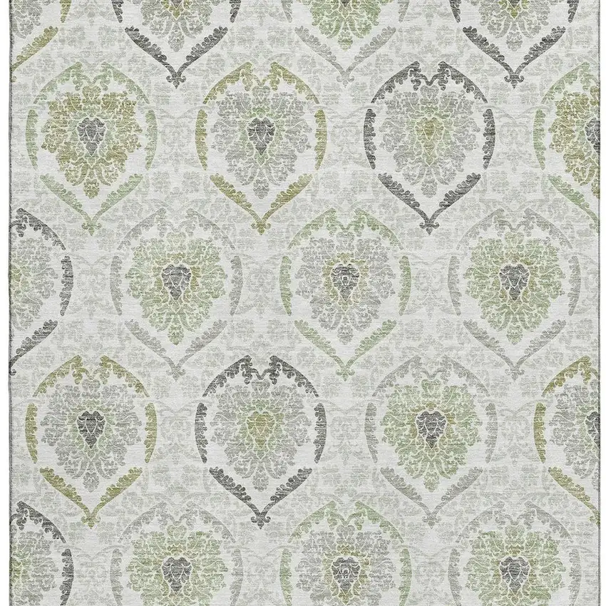 Green Gray And Silver Medallion Washable Area Rug With UV Protection Photo 4