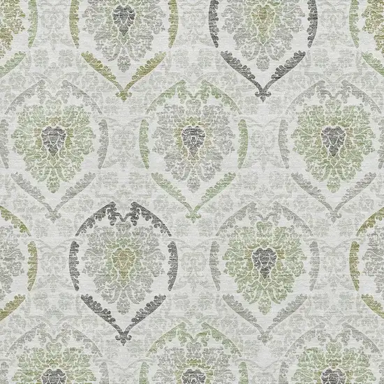 Green Gray And Silver Medallion Washable Area Rug With UV Protection Photo 3