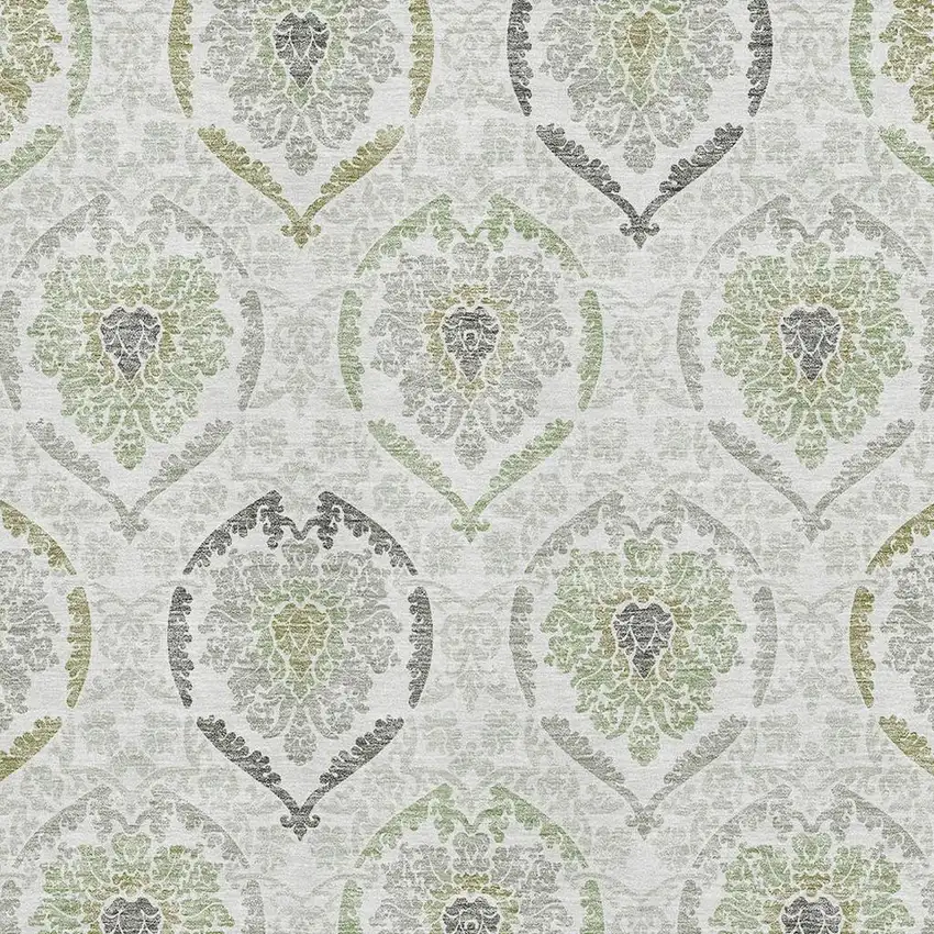 Green Gray And Silver Medallion Washable Area Rug With UV Protection Photo 3