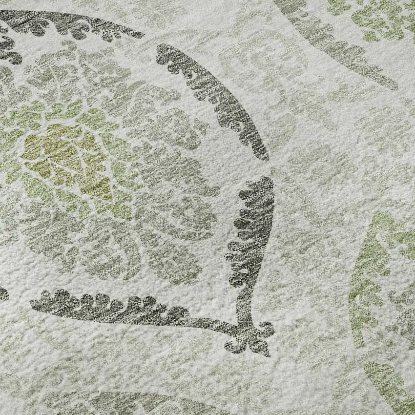 Green Gray And Silver Medallion Washable Area Rug With UV Protection Photo 9