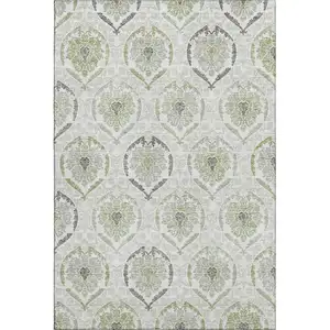 Photo of Green Gray And Silver Medallion Washable Area Rug With UV Protection