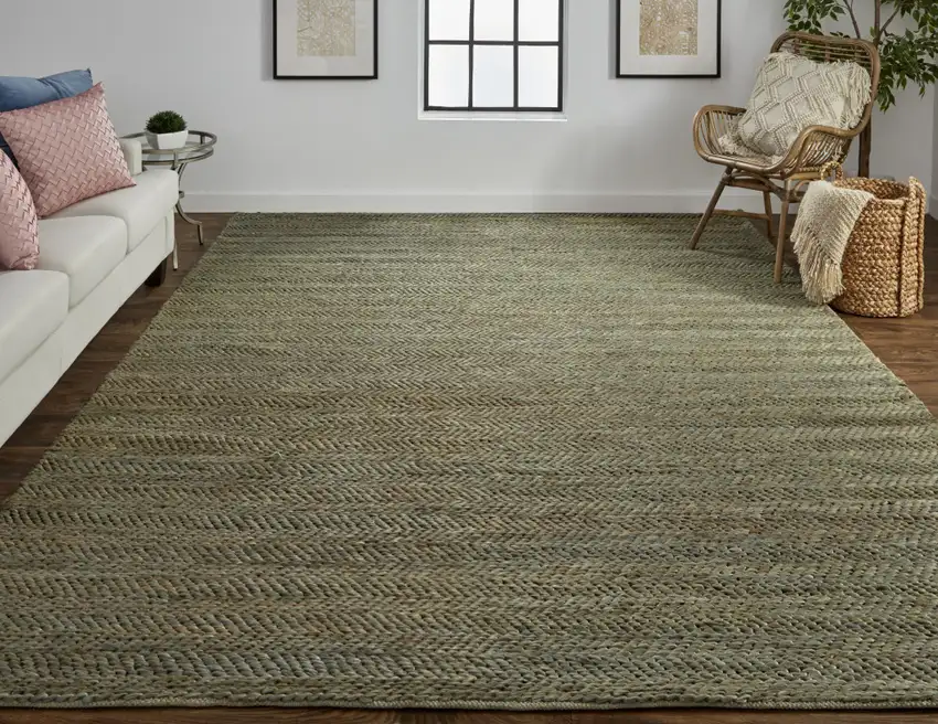 Green Gray And Tan Hand Woven Area Rug Photo 6