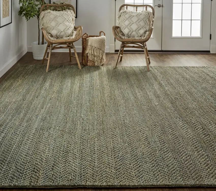 Green Gray And Tan Hand Woven Area Rug Photo 8