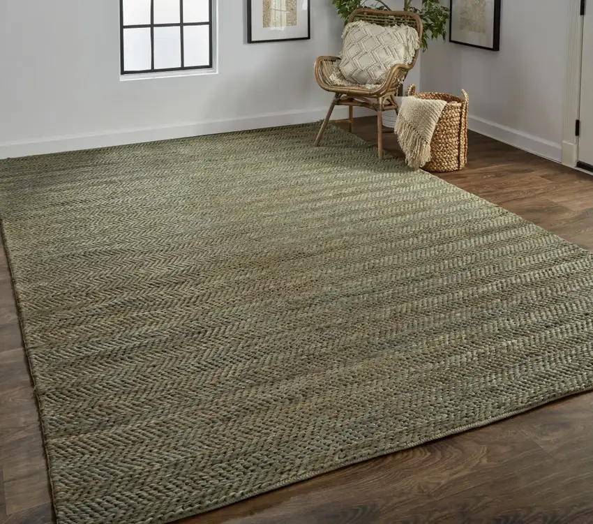 Green Gray And Tan Hand Woven Area Rug Photo 7