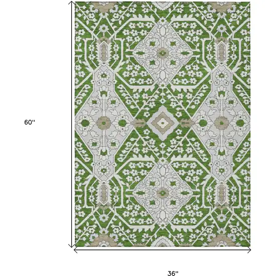 Green Gray And Taupe Floral Washable Indoor Outdoor Area Rug Photo 3