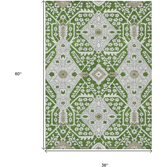 Green Gray And Taupe Floral Washable Indoor Outdoor Area Rug Photo 3