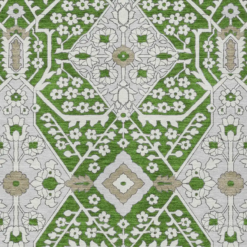 Green Gray And Taupe Floral Washable Indoor Outdoor Area Rug Photo 6