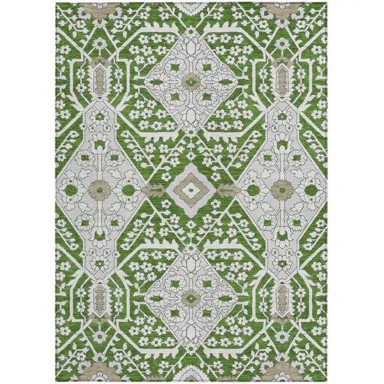 Green Gray And Taupe Floral Washable Indoor Outdoor Area Rug Photo 8