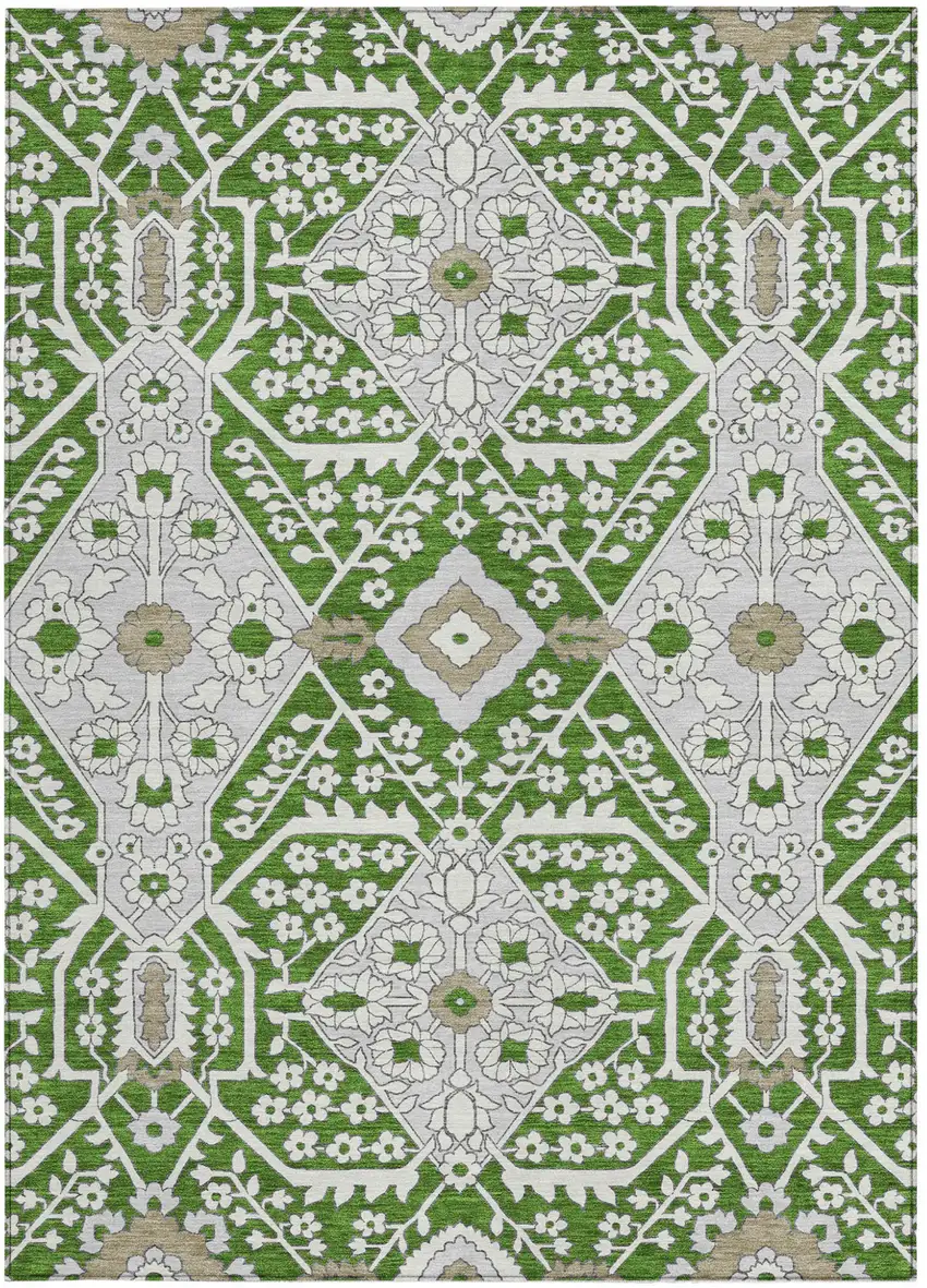 Green Gray And Taupe Floral Washable Indoor Outdoor Area Rug Photo 8